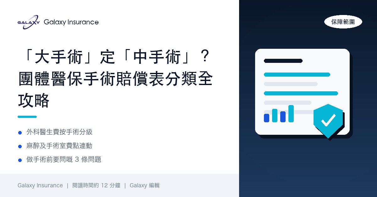 「大手術」定「中手術」？團體醫保手術賠償表分類、外科醫生費上限同麻醉手術室費全攻略